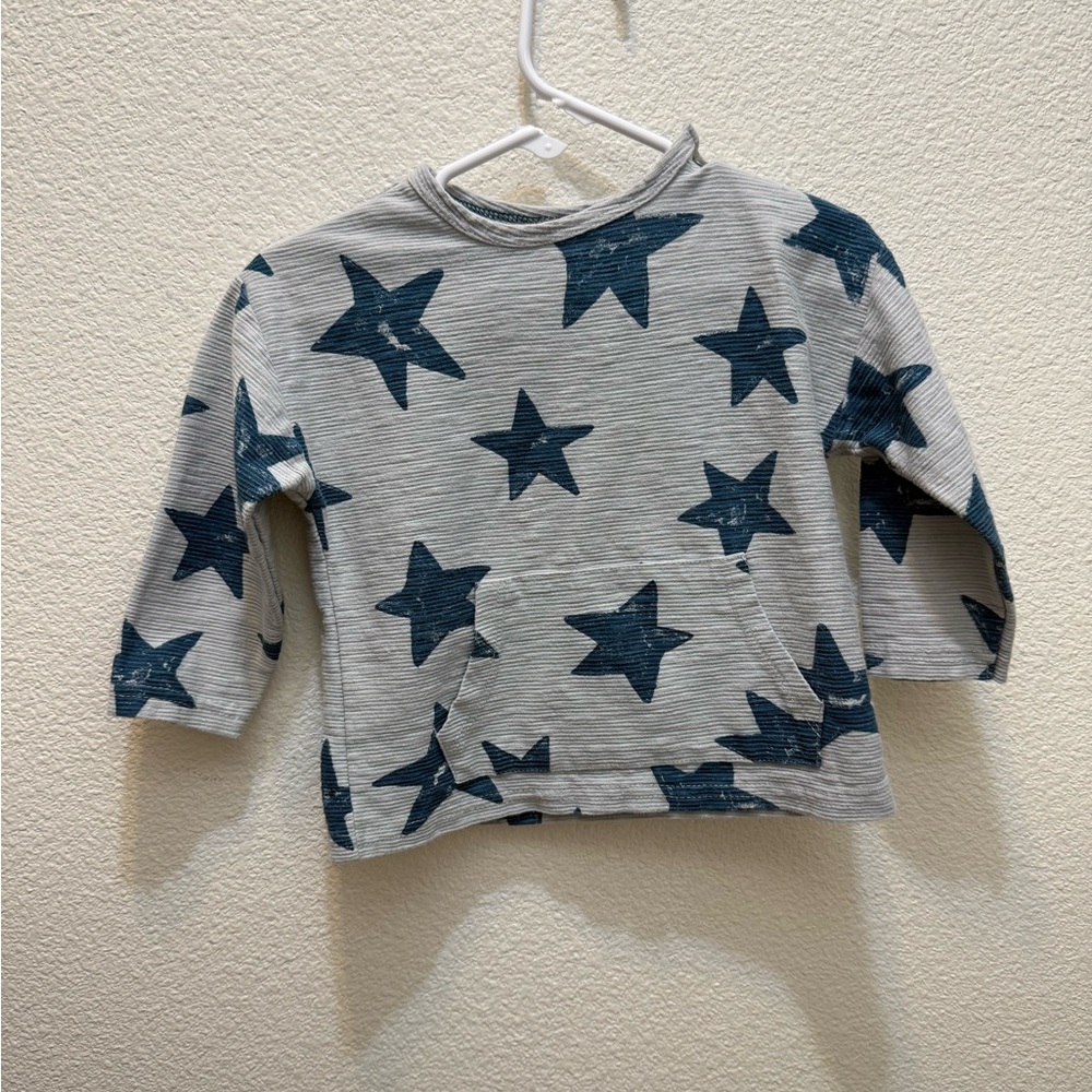 Zara Kids Gray and Blue Star Long Sleeve Tee